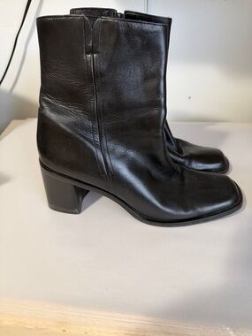 Nine West Black Leather Block Heel Ankle Boots